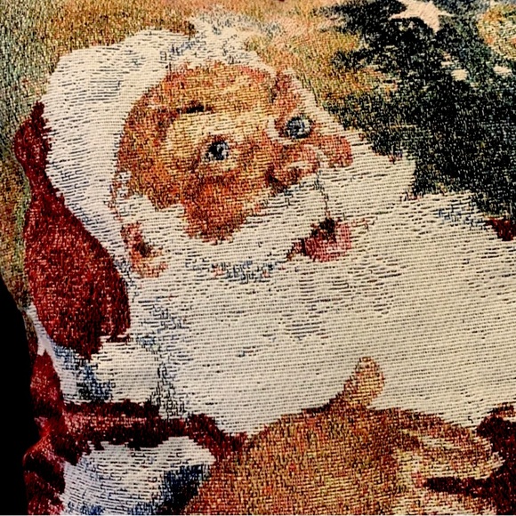 Vintage Set 2 Christmas Throw Pillows Santa Claus 16x16 Square Tapestry Holiday - Picture 3 of 5